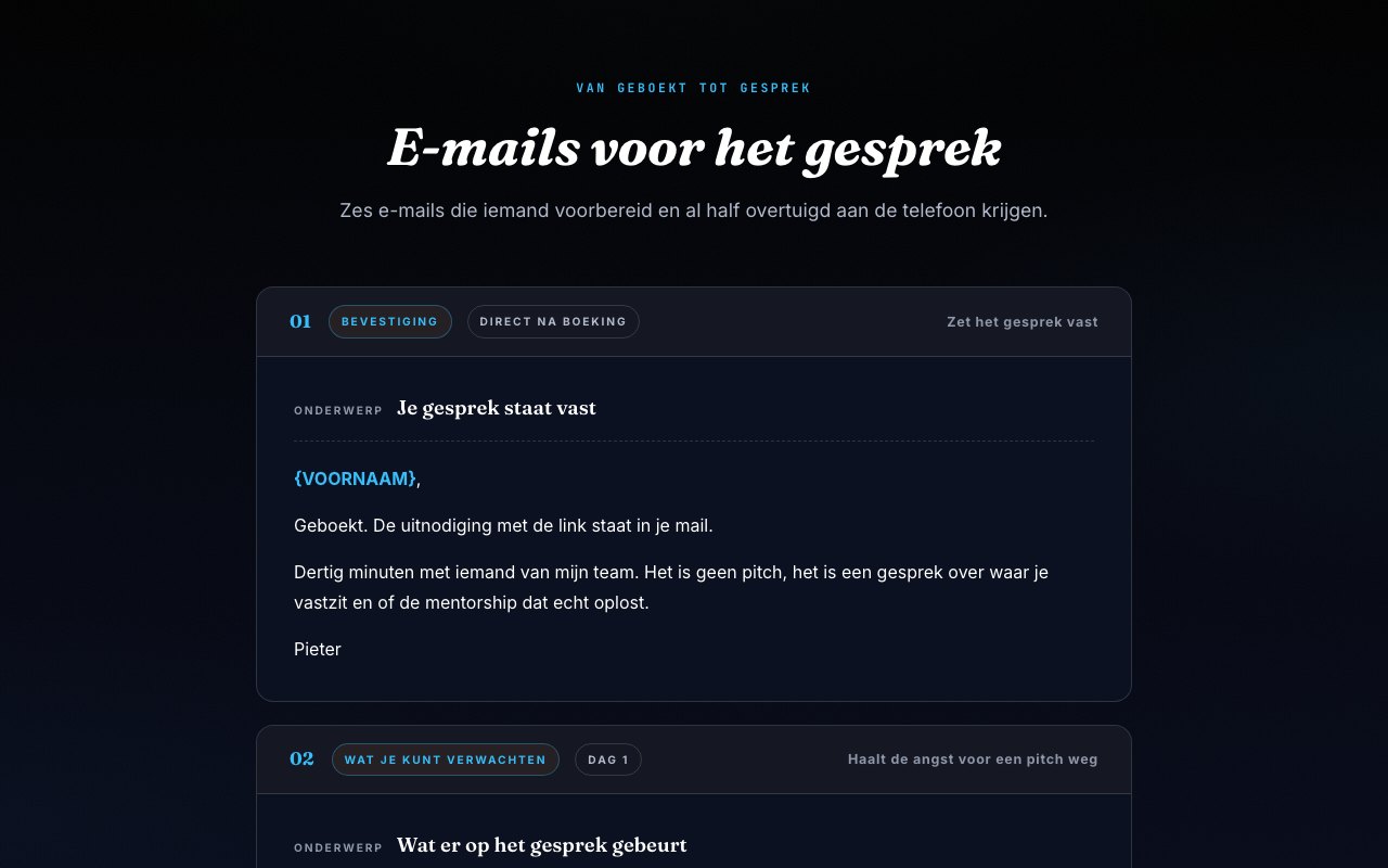 Voorbeeld van de e-mails voor het gesprek